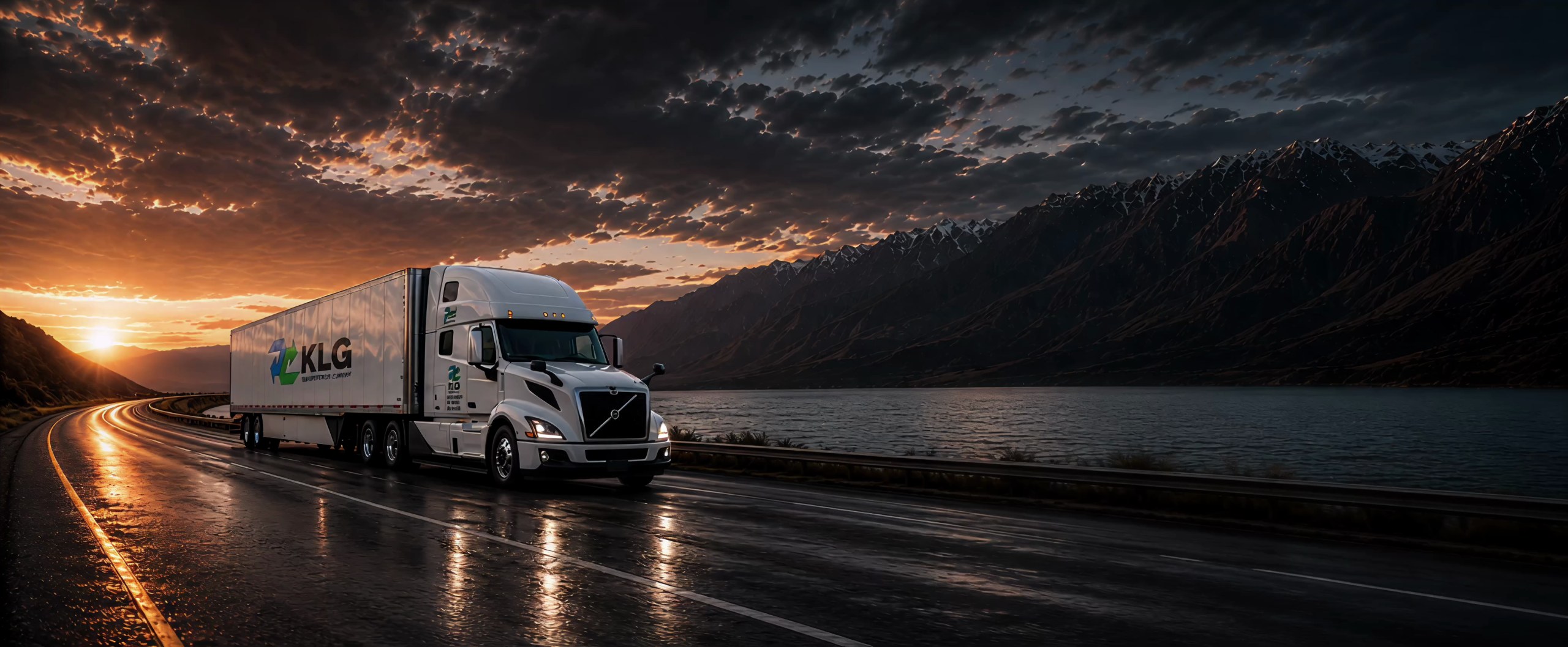 KLG truck on the road at dusk
